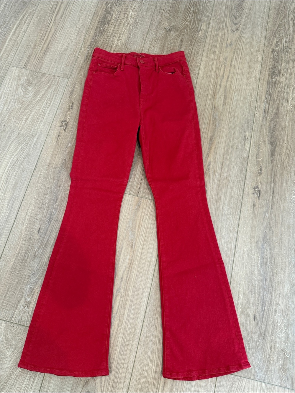 MOTHER Crimson Red Flare Jeans - High-waisted weekender skimp
